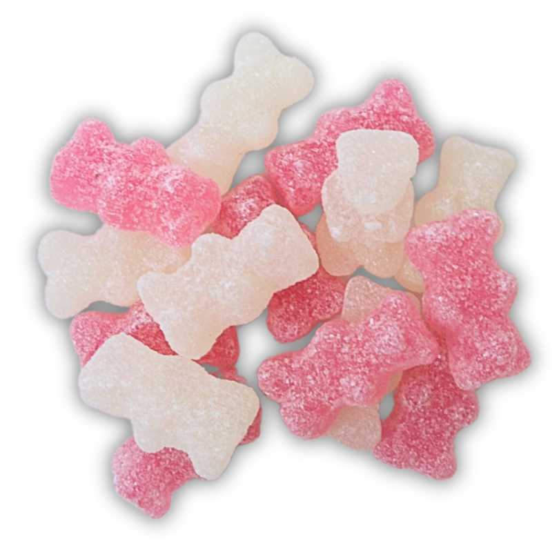 Buy Pink and White Sugared Bears (100g) (Vegan) Chewy gummy jelly Pick n mix sweets from Joyofsweets.com