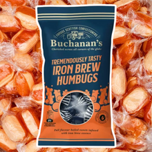 Load image into Gallery viewer, Buchanan&#39;s Tremendously Tasty Iron Brew Humbugs Bags 140g
