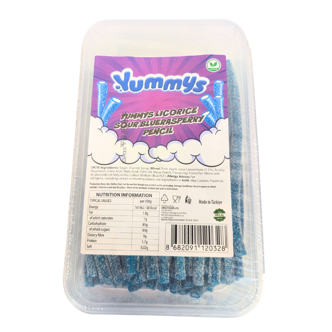 Yummy's Sour Blue Raspberry Pencils 1kg Tub (Halal)