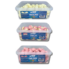 Load image into Gallery viewer, 3 x 600g Opsy Chocolate Tubs (White Mice, Pink Mice, Pies)
