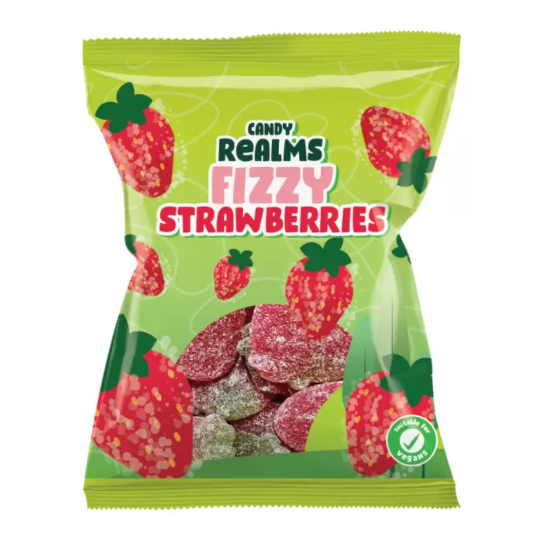 Candy Realms Fizzy Strawberries Bag 190g (VEGAN)