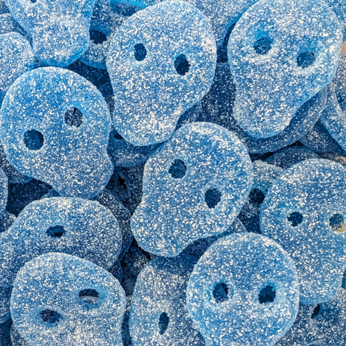 Sour Blue Skulls (Vegan) pick n mix sweets from joyofsweets.com