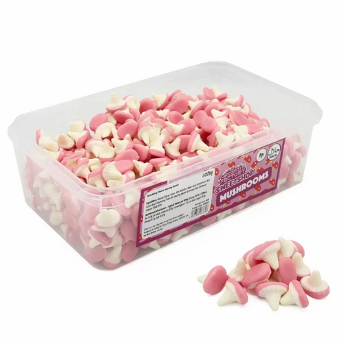 Buy Crazy Candy Factory Sweetshop Strawberry Mushrooms Tub (1kg) Halal jelly pick n mix sweets from Joyofsweets.com