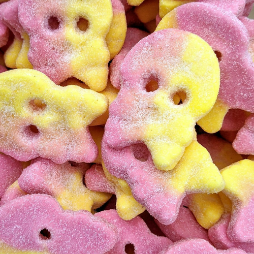 BUBS Sour Raspberry & Lemon Foam Skulls vegan pick n mix sweets from joyofsweets.com